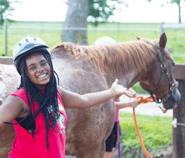 We offer English and Western riding lessons. There is a nice assortment of lesson horses that are quiet, well-behaved, and enjoy their job. Riders learn about safety, care, and correct horsemanship, plus advanced horse care skills including the essentials of feeding, grooming and tacking up the horse, tying knots and saddling. Depending on progression and ability, there may be opportunities to trot, post, canter and jump. As campers work together in the barn and on the course, they form a strong bond with the horses and each other–helping to build critical character skills of empathy and trust. Additional fees apply to this activity.