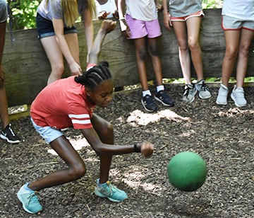 GaGa is a fantastically exciting version of dodgeball that requires players to hit the ball with their hand or fist (rather than catching and throwing) below the waist of other players. Our GaGa "pit" contains game play, as well as allowing for wall shots, which keep kids active and alert...fun! It's addictive though, so beware...you can't play just one game!