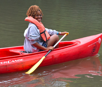 Whether you’re canoeing in camp up and down the Leaf River, paddling around the lake, or practicing canoe tipping on a sunny day, there’s something about the peacefulness of the trees, the smell of the fresh air, and the slight sound of a paddle dipping into the water that makes for a wonderful summer day activity. Our canoeing program focuses on teaching campers the fundamentals. We have high-quality 14-foot and 16-foot synthetic canoes. Whether you’re experienced or a rookie, you learn as much as you want to about canoeing. Instruction is focused on teaching safety, strokes, steering and portaging. Campers are able to canoe for a mile without leaving camp!