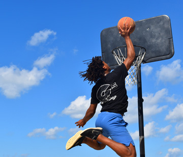 Our new sports courts complex allows basketball lovers to hoop it up by oneself or play fun games of 1 on 1 up through full 5 on 5 games. As with all of our team sports activities, we emphasize sportsmanship, effort, maintaining a positive attitude, developing skills and teamwork, and learning the rules of the game.